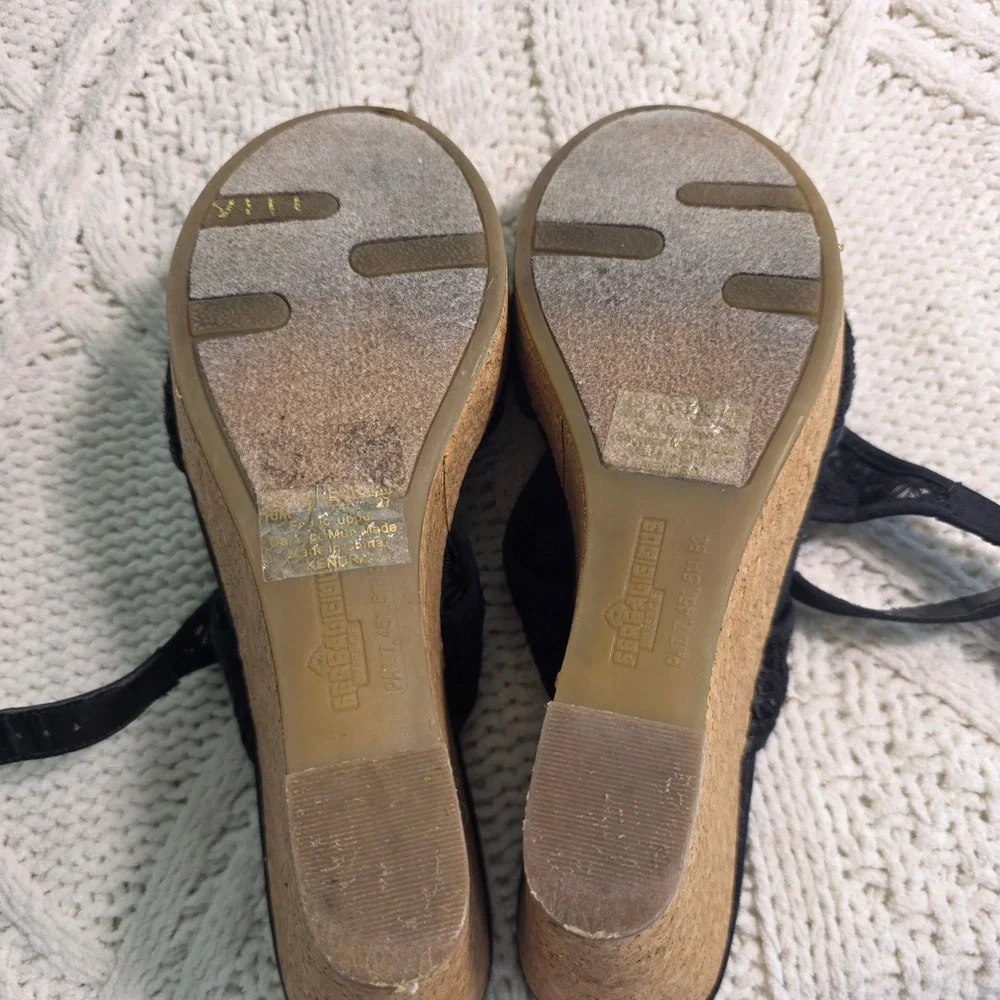Fergalicious Wedge‎ Sandals Black Lace Mesh Cork Platform Sexy Womens 10